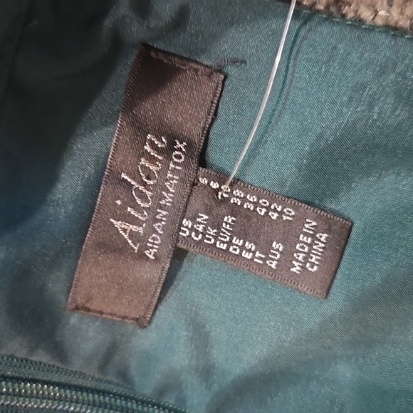 NEW Aidan Mattox Feather Trimmed Crepe cocktail Trapeze halter forest Dress sz 6 - Picture 9 of 11